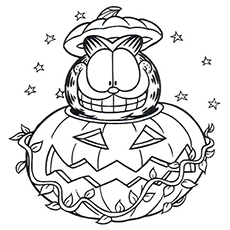 Online coloring book: Garfield Jumps Out of a Pumpkin